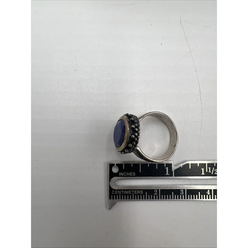 Stunning Blue Lapis Lazuli Caviar Cable 925 Silver & 14K Gold SZ 5.75 6.69 Gram